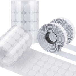 LuBanSir Self Adhesive Dots, 600pcs (300 Pairs) 0.78 Inch / 20MM Diameter Sticky Back Coin Dots with 2 Roll 1" Width Hook and Loop Adhesive Tapes - 6.55 Feet Length, White