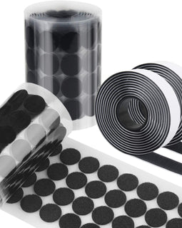 LuBanSir Self Adhesive Dots, 600pcs (300 Pairs) 0.78 Inch / 20MM Diameter Sticky Back Coin Dots with 2 Roll 1" Width Hook and Loop Adhesive Tapes - 6.55 Feet Length, Black