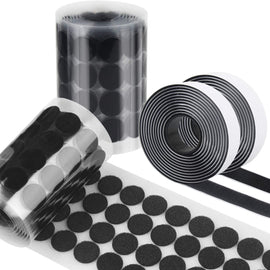 LuBanSir Self Adhesive Dots, 600pcs (300 Pairs) 0.78 Inch / 20MM Diameter Sticky Back Coin Dots with 2 Roll 1" Width Hook and Loop Adhesive Tapes - 6.55 Feet Length, Black